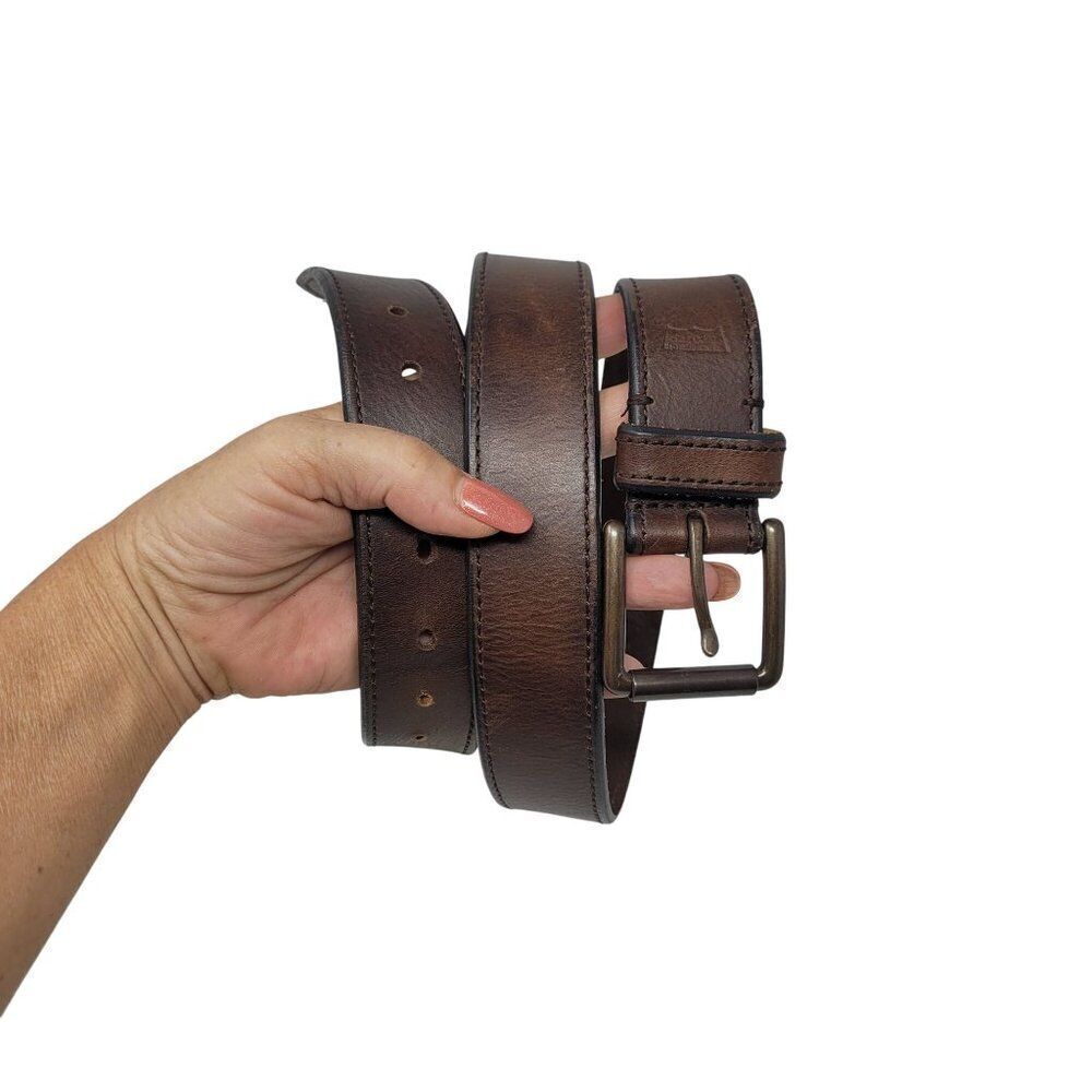 Vintage Levi's Coffee Brown Leather Belt Sz 38 Mens Full-Grain Thick Rugged